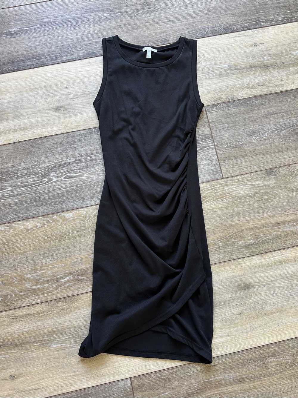Leith Black Sleeveless Ruched Mini Dress